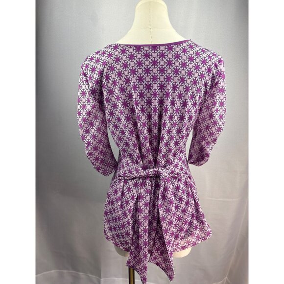 41 Hawthorn Womens Medium Purple & White Geometric Print Top - Picture 5 of 6
